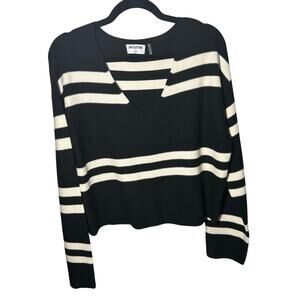 LNA Clothing Women's Black White Striped V Neck Sweater Size Small